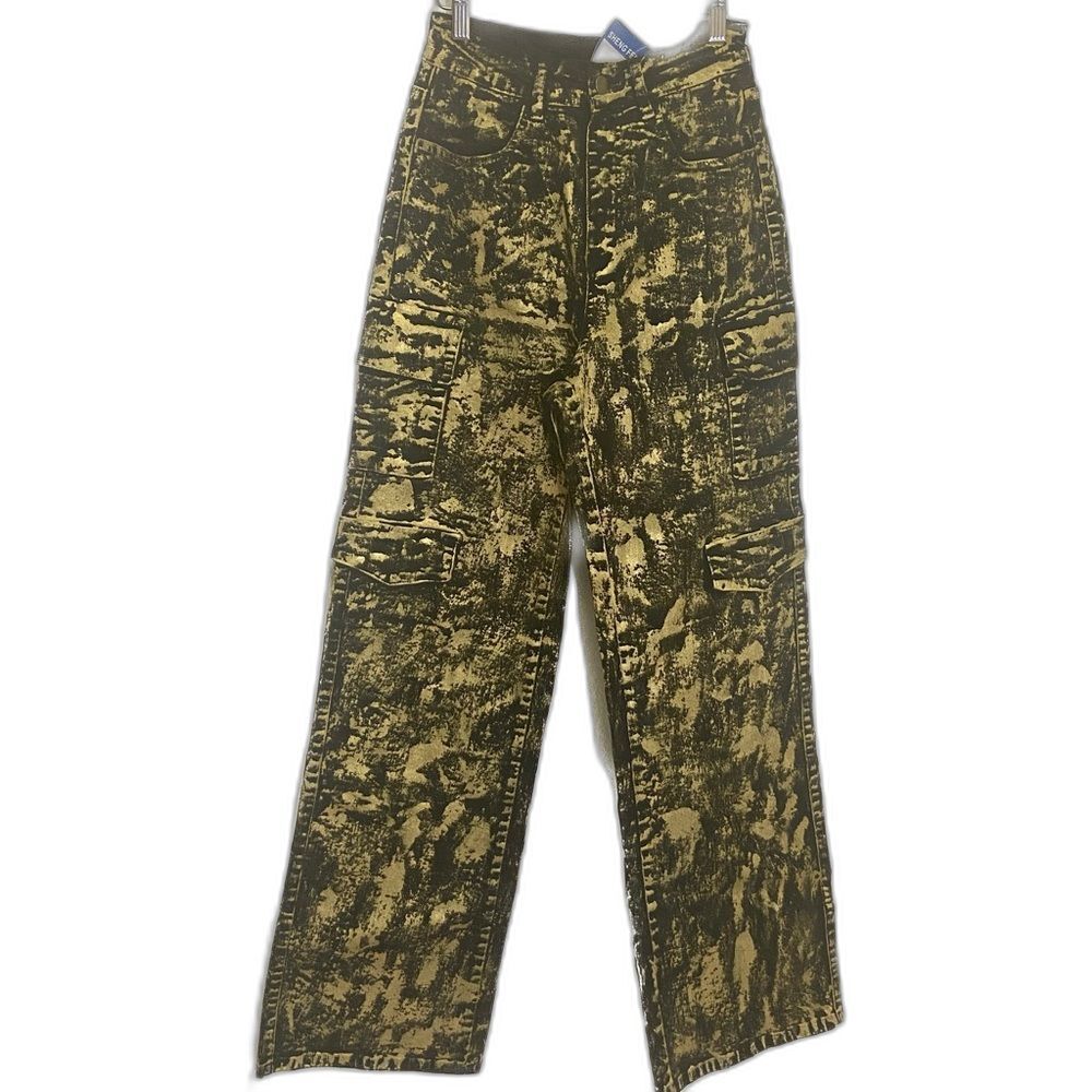 Metallic Gold Painted High Rise Cargo Jeans - Women's size 4/27 - NWT